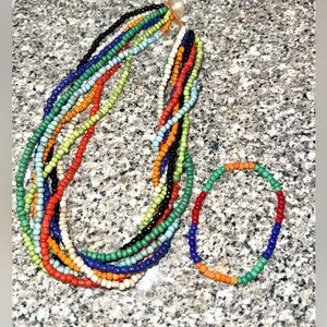 Brilliantly Brightly Beaded Necklace & Bracelet Set